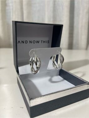 Silver Twisted Hoop Earrings with Pavé Crystals